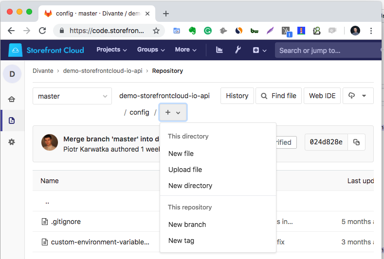 You may create a new local config file using Gitlab